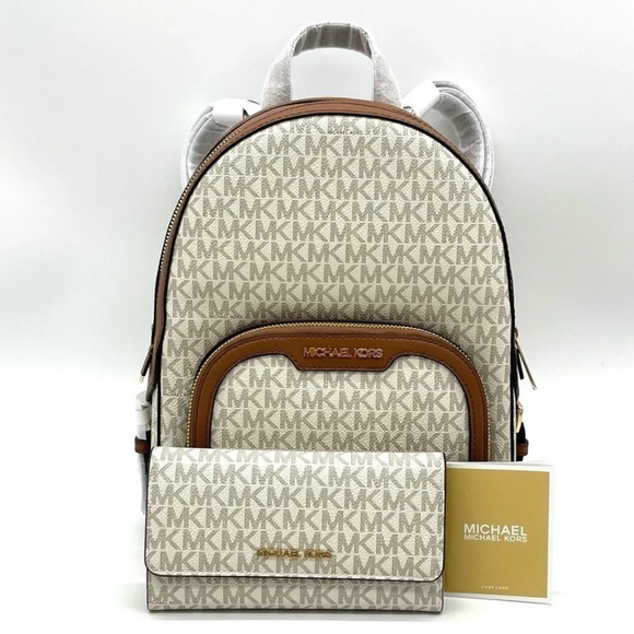 Michael Kors Jaycee Medium Zip Packet Backpack & Trifold Wallet Vanilla (NWT) - Picture 1 of 13